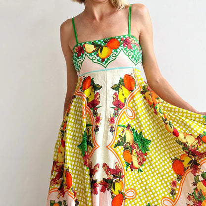 Kvinna Midi Klänning Frukttryck A-linjeformad Blandning av Tyger-4