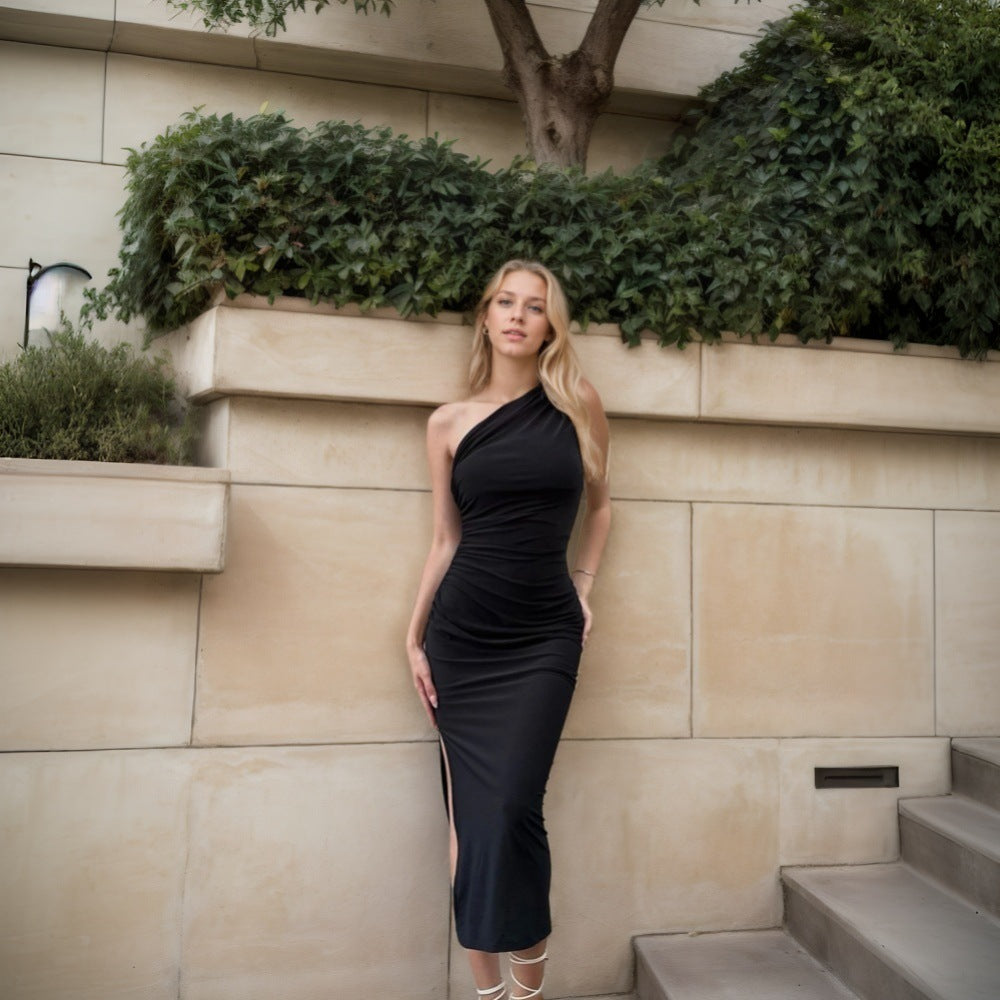 Damklänning Asymmetrisk Patchwork Design Trendig Kroppsnära 3