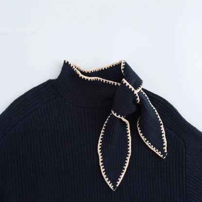 Stickad Tröja i Ullblandning med Ribbstruktur och Dekorativ Detalj för Kvinnor – Mångsidig för Vardag och Fest 3