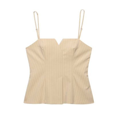 Kvinnors Topp V-ringad Lätt Tyg med Vertikala Ränder-1