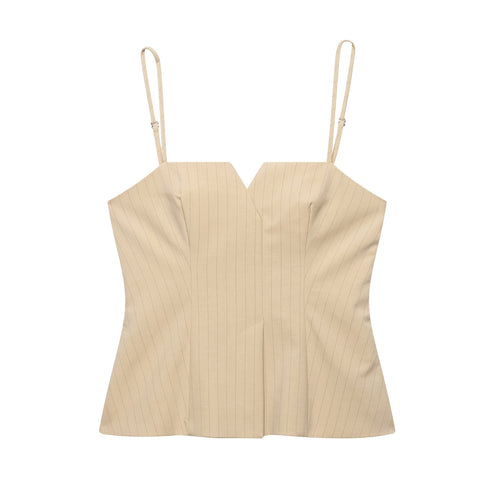 Kvinnors Topp V-ringad Lätt Tyg med Vertikala Ränder-1