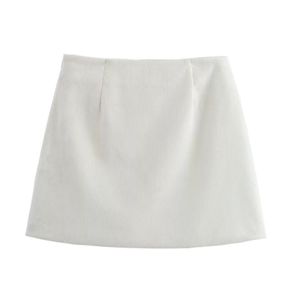 Kvinna Minikjol A-Linjeformad Corduroy Kort Kjol-4