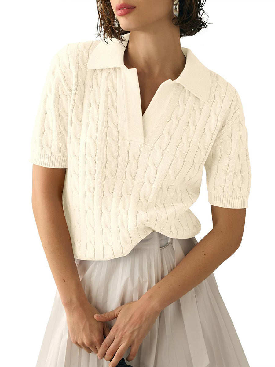 Variant image for Stickad Dam Tröja med Polo Krage och Trekvartsärmar i Viskos och Akryl-1