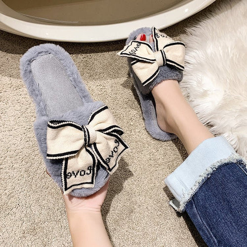 Dam Tofflor Fluffiga Plysch med Dekorativa Slingdetaljer 1