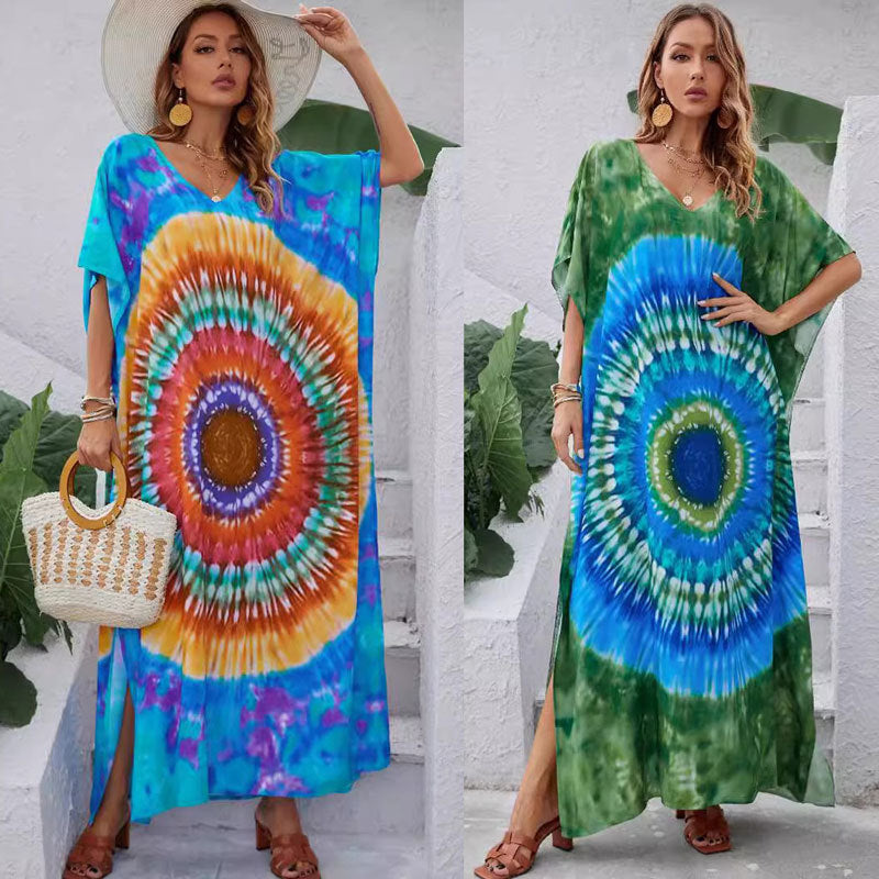 Damklänning A-linjig Blommönster Polyester för Sommaren 2