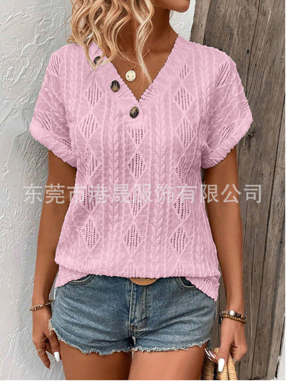 Variant image for Dam T-shirt V-ringning Korta Ärmar Spets Geometrisk Mönster-5