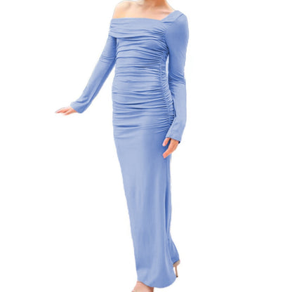 Dam Maxiklänning Asymmetrisk Wrap Design Elastiskt Tyg-6