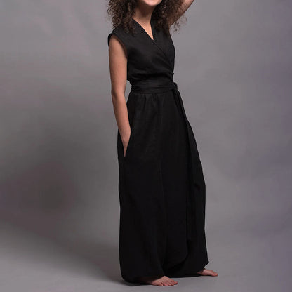 Dam Jumpsuit Baggy Monokrom Polyester-4