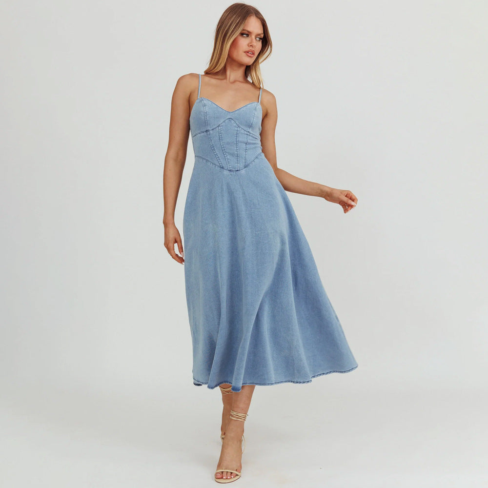 Variant image for Damklänning A-linjeformad Denim V-ringning Utan Ärmar-1