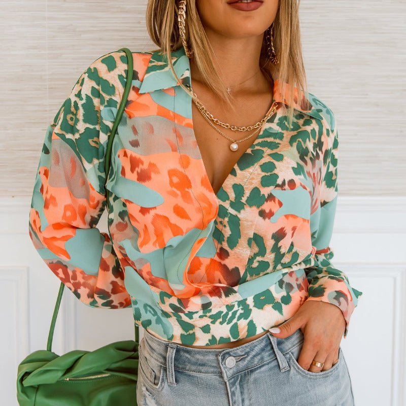Dam Blus Lång Ärmar Mönstrad Polyester Geometriskt Mönster-2