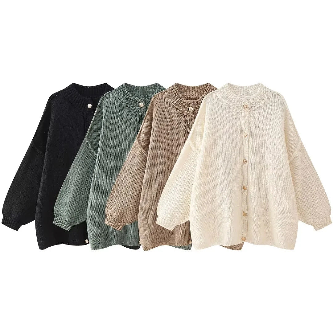 Dam Tröja Batwing Cardigan Polyester med Polo-Krage-5