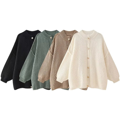 Dam Tröja Batwing Cardigan Polyester med Polo-Krage-5