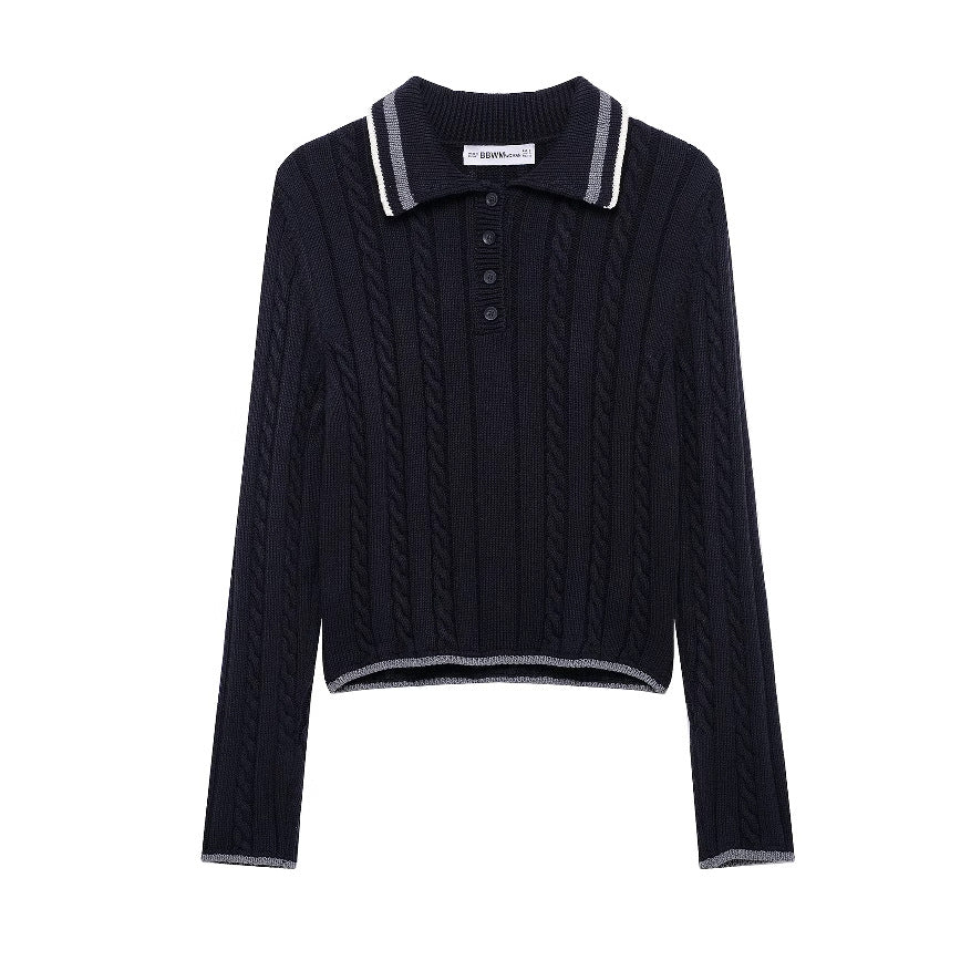 Kvinnors Tröja Modern Stickdesign Klassisk Polo Bomull 6