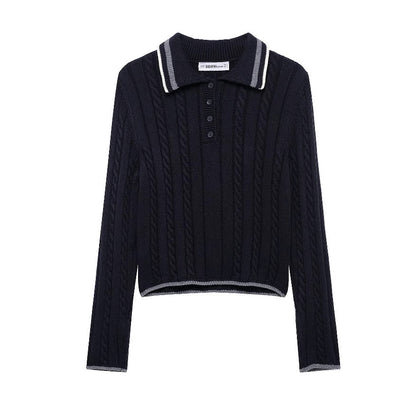 Kvinnors Tröja Modern Stickdesign Klassisk Polo Bomull 6