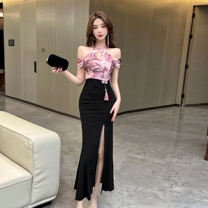 Damklänning Off-Shoulder Slitsad Bodycon Mjuk Stretchig-4