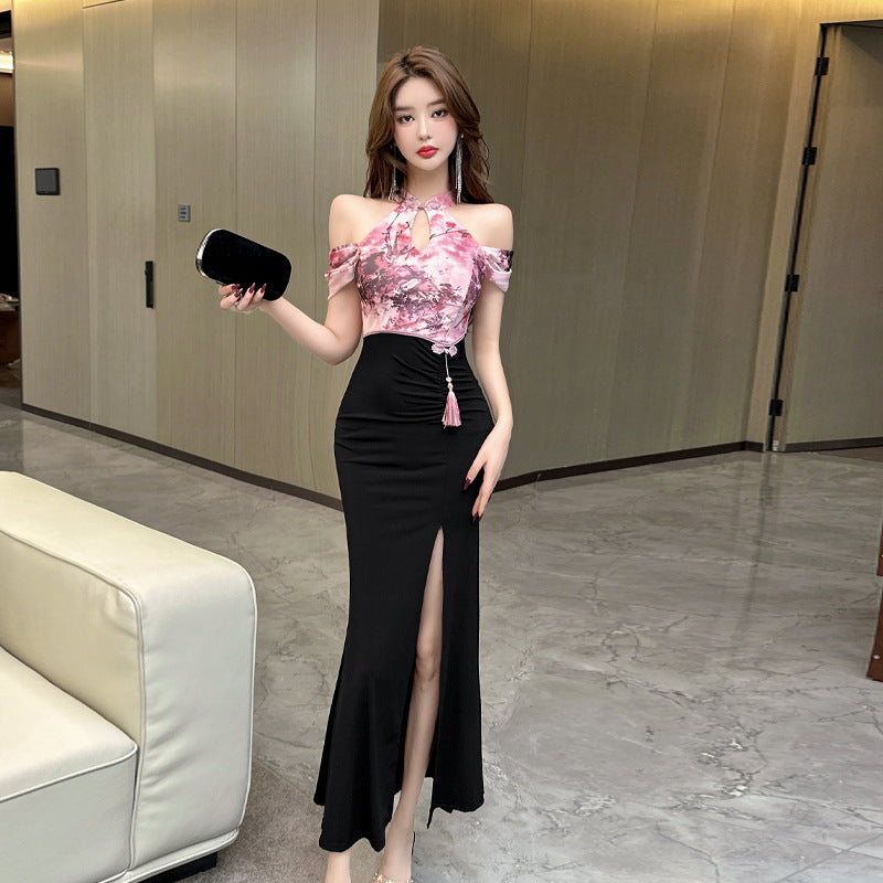 Variant image for Damklänning Off-Shoulder Slitsad Bodycon Mjuk Stretchig-4