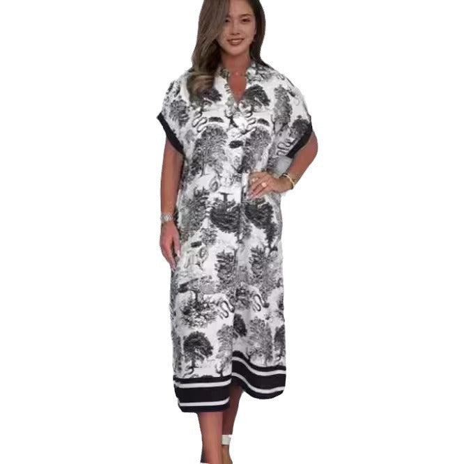 Kvinno Klänning Kortärmad Tryckt Polyester Elegant Avslappnad-6