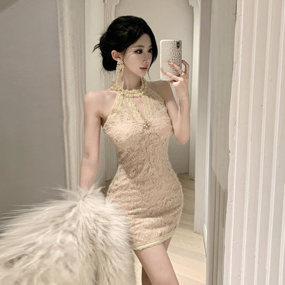 Damklänning Bodycon Halterneck Högkvalitativt Tyg-2