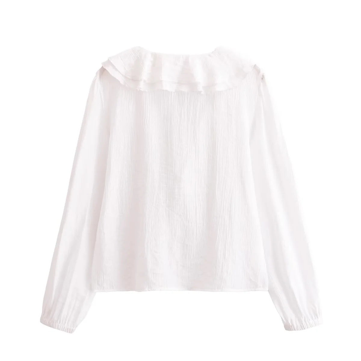Voluminös Damblus med Ruffle-design och Justerbar Snörning i Andningsbart Tyg - V-ringad, S-XL 2