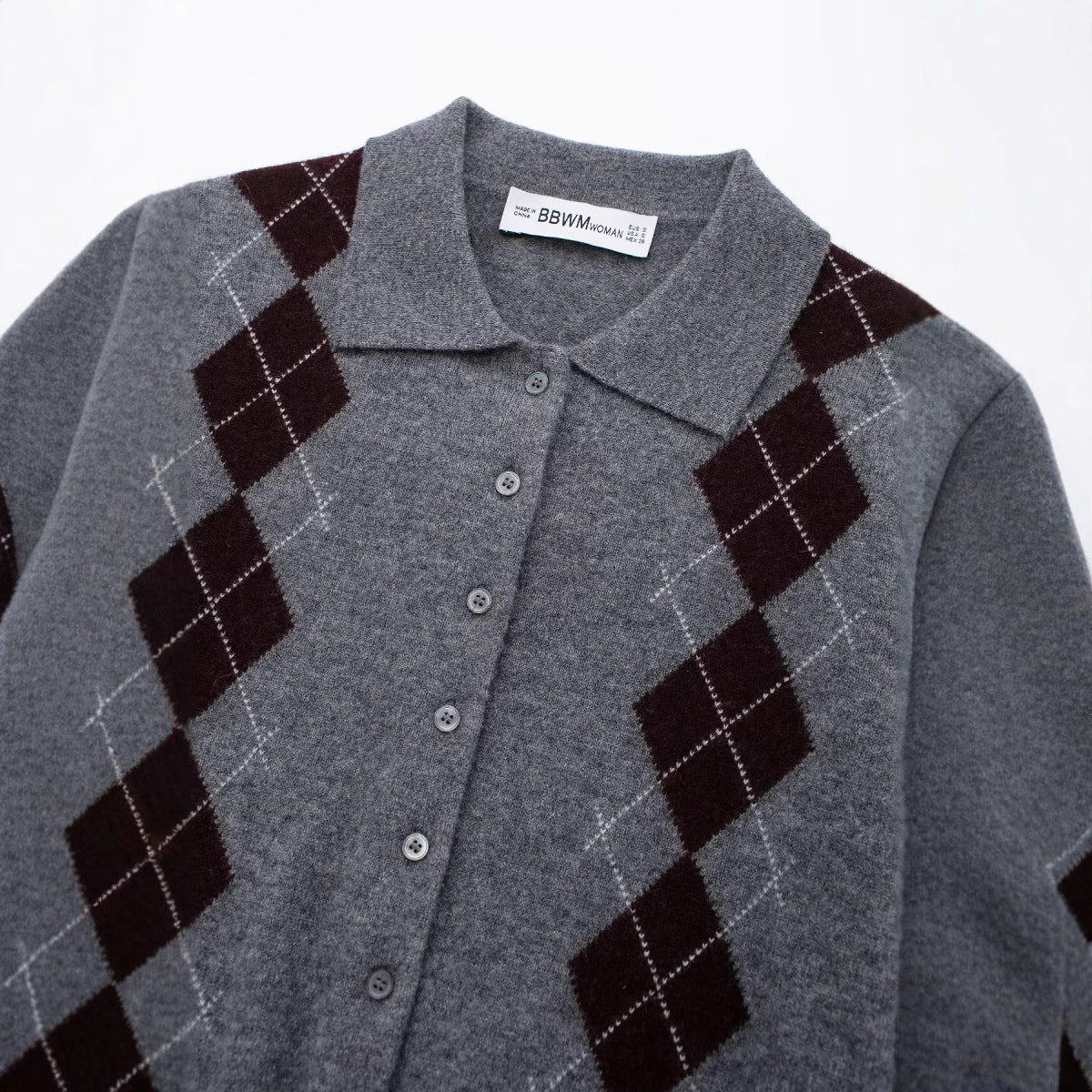Kvinnors Cardigan Argyle Mönster Klassisk Krage Mjuk Ull 4