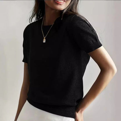 Dam Kortärmad Stickad Tröja Löst Passande Viskos-2