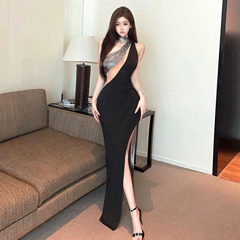 Kvinnors Lång Klänning Halterneck Polyester-3