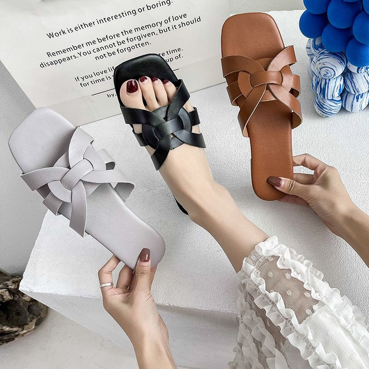 Dam Sandaler Slip-On Flätat Övre Material med Vadderad Sula 5