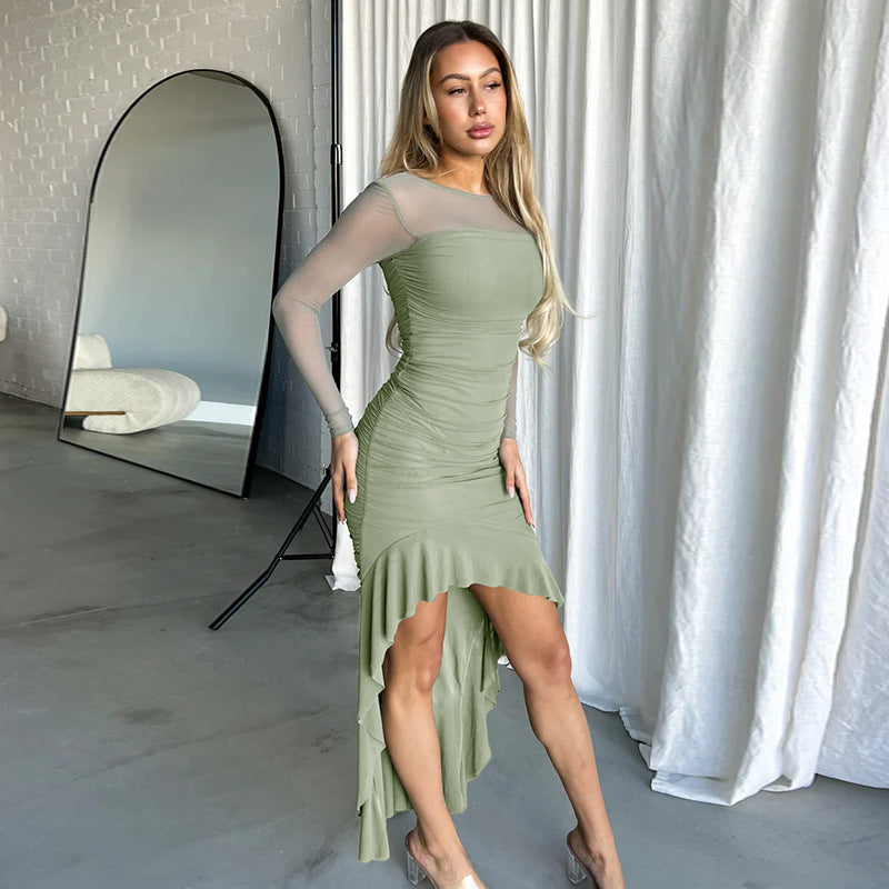 Abendkleid mit Transparenten Ärmeln und Voluminösen Details – Elegantes Kleid für Hochzeit und Feste 3