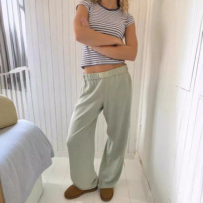 Dam Loungebyxor Avslappnad Hög Midja Bomull-4