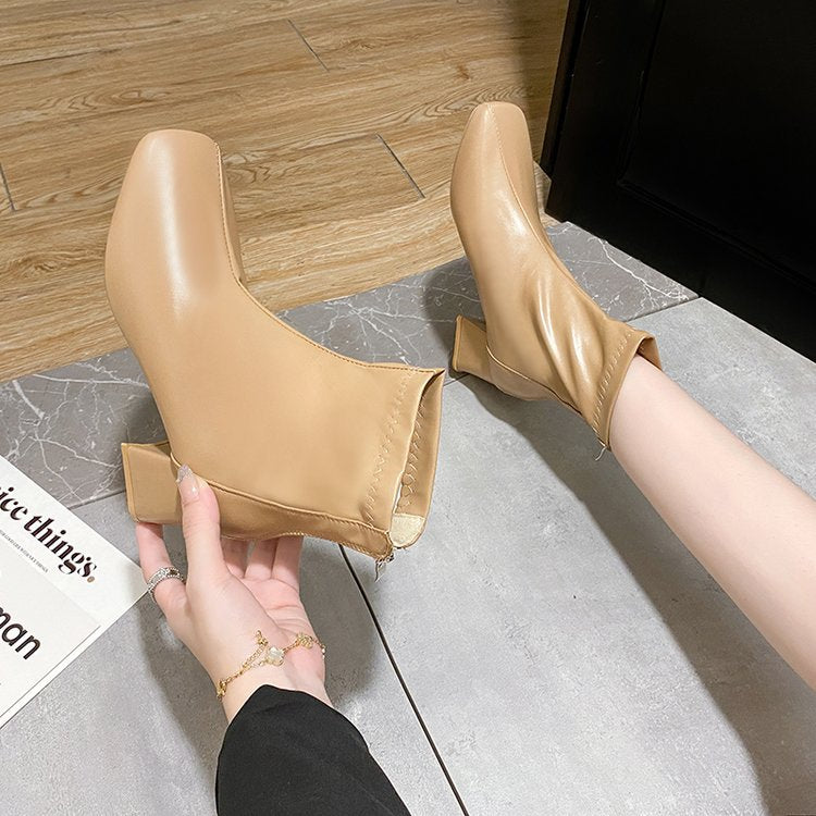 Eleganta Ankelstövlar för Kvinnor med Dragkedja – Syntetmaterial, Blockhäl, 5 cm Hälhöjd, Storlek 36-41 6