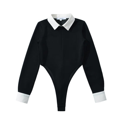 Dam Bodysuit Elegant Krage Figurbetonad Andningsbart Material 5