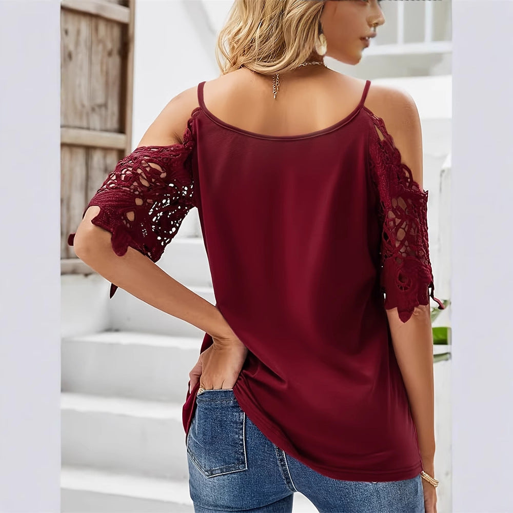 Dam Topp V-ringning Klippta Ärmar Andningsbart Tyg 2