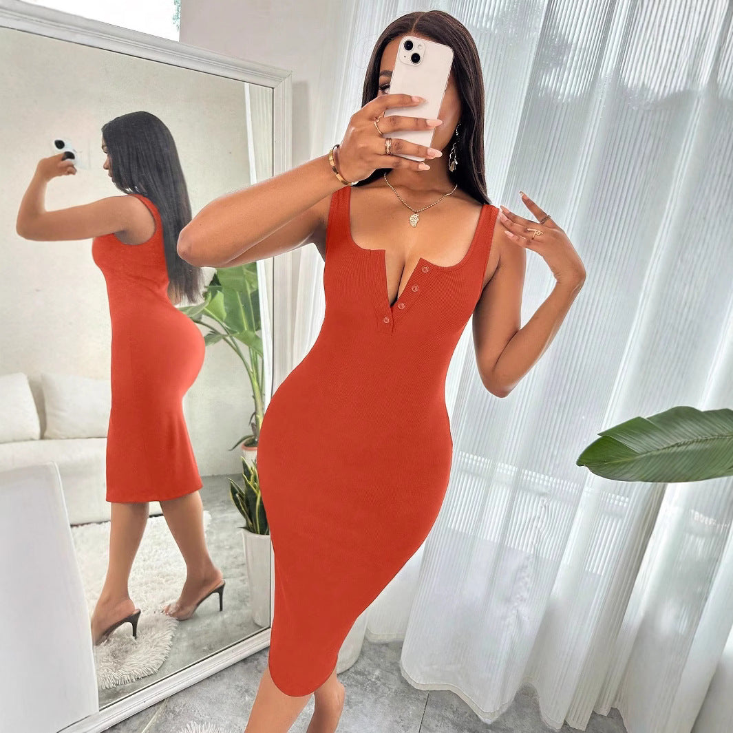 Kvinnors Midi Klänning Bodycon Spaghetti Band Jersey-4