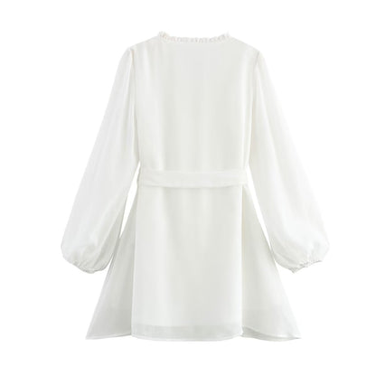 Dam A-Line Kjol V-ringning Volanger Högkvalitativt Tyg-5