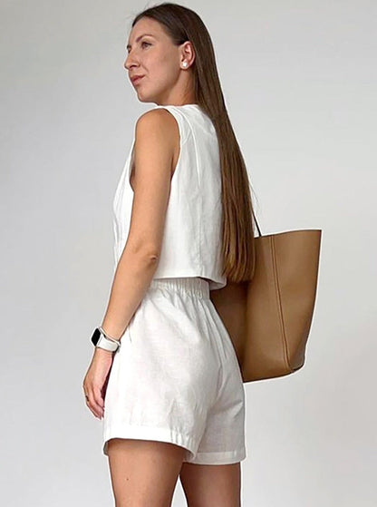 Dam Tvådelad Outfit Ärmlös Väst Högskurna Shorts Högkvalitativt Material-3