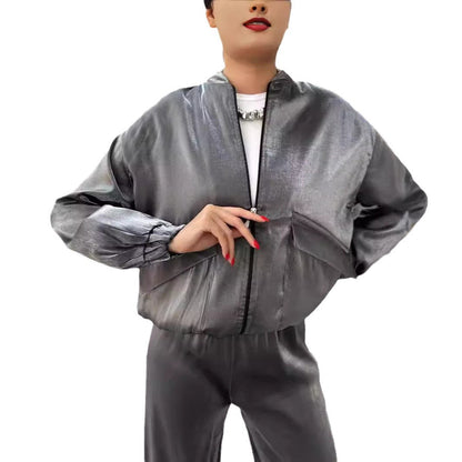 Dam Jacka Set i Polyester med Långa Byxor Avslappnad Stil-6