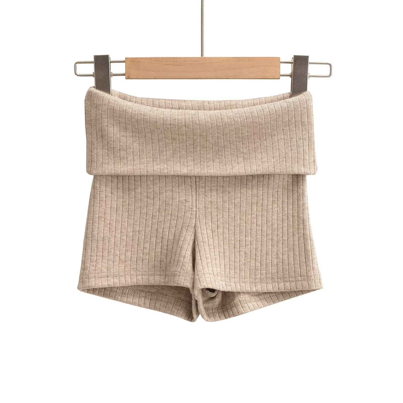 Kvinnors Shorts Ribbmönster Mjuk Bomullsmix-4