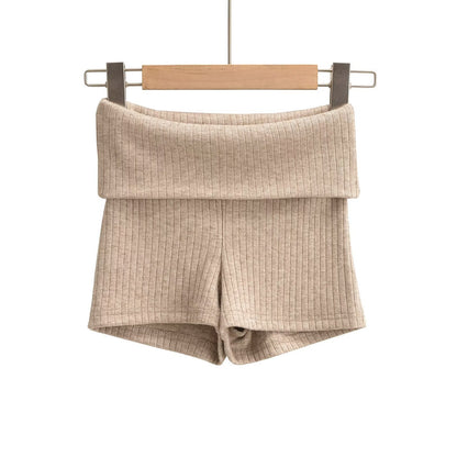Kvinnors Shorts Ribbmönster Mjuk Bomullsmix-4