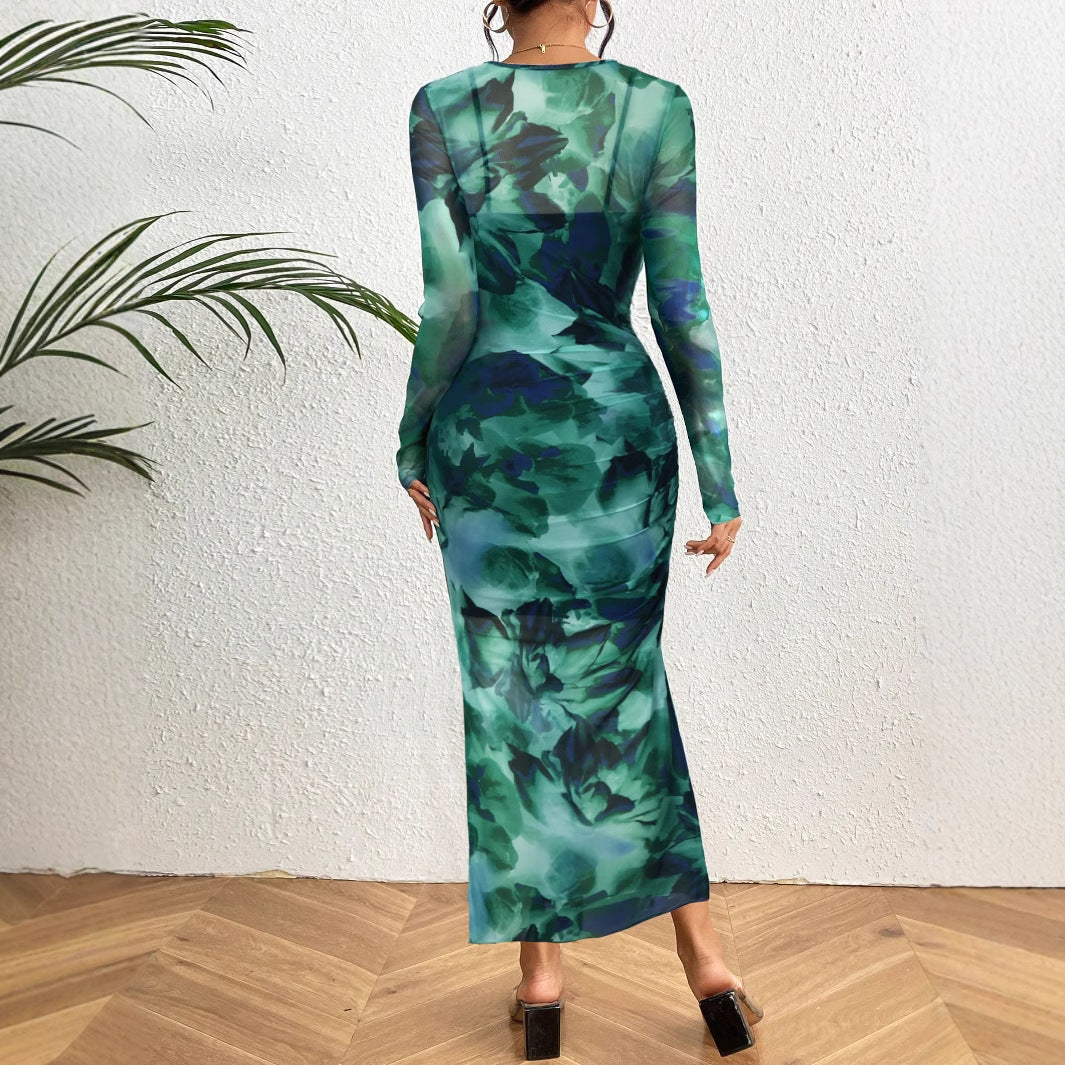 Dam Klänning Långärmad Elegant Mjuk Elastisk Blandning 3