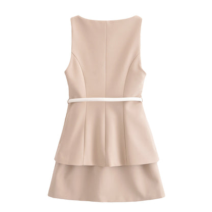 Dam Klänning Kort Bältesdesign Polyester Elegant Sommaroutfit-3