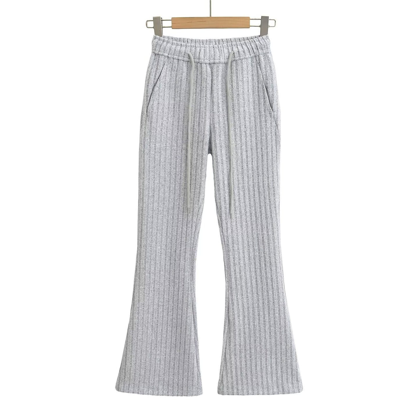 Kvinnors Bootcut Byxor Elastiskt Midjeband Stripmönster-4