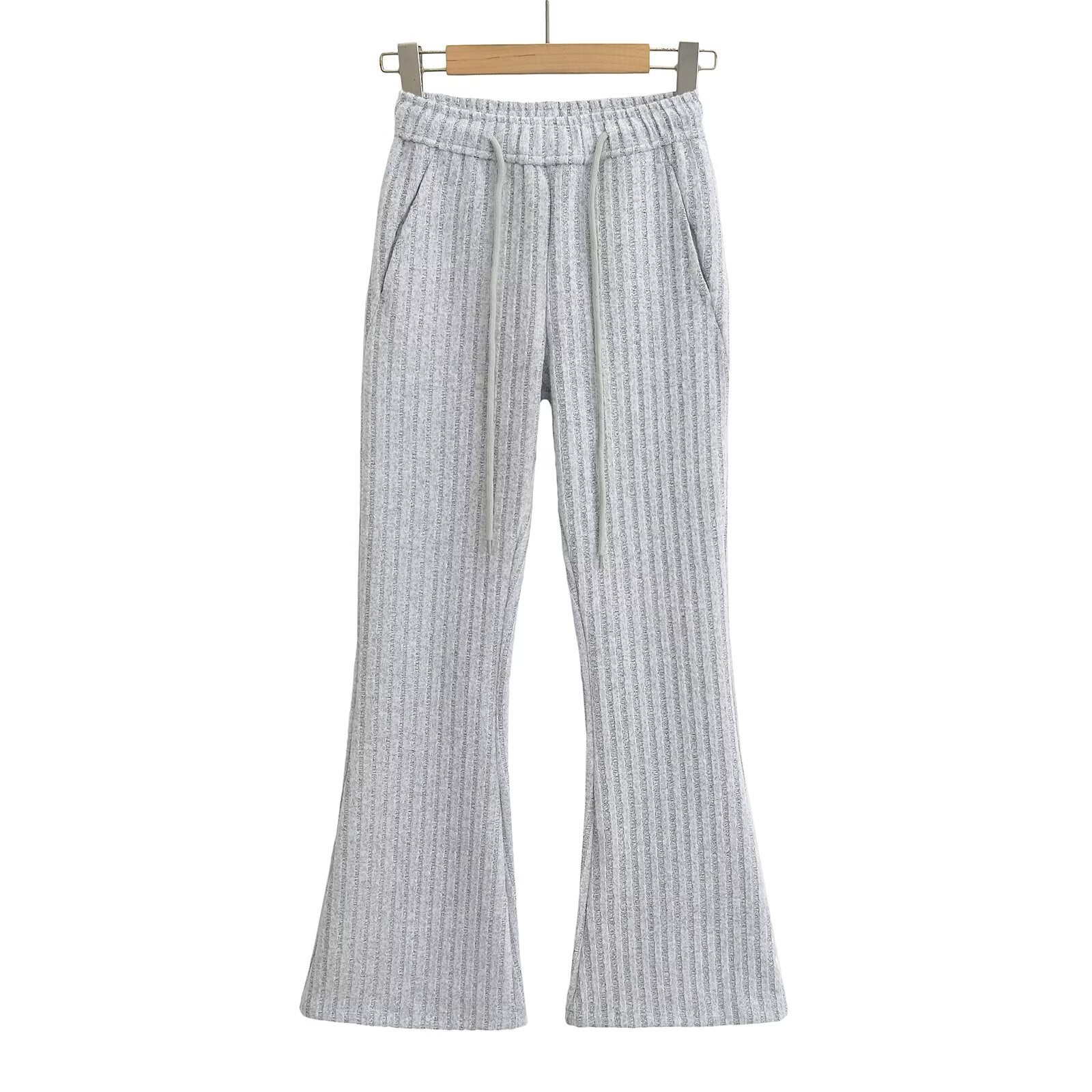 Kvinnors Bootcut Byxor Elastiskt Midjeband Stripmönster-4