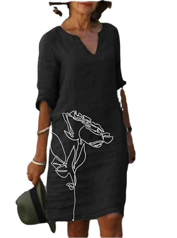 Dam Klänning Midi A-Linje V-Hals 100% Polyester-5