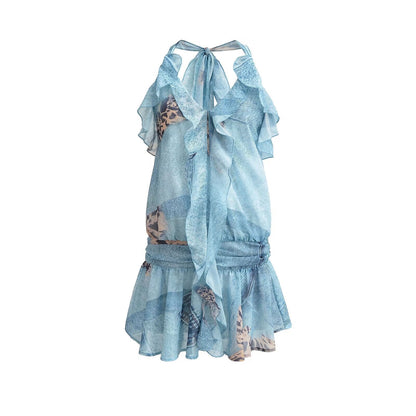 Kvinna Miniklänning Halterneck A-linje Polyester-1