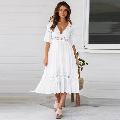 Dam Klänning Lång Tre Fjärdedel Ärmar Polyester Elegant Stilfull-3