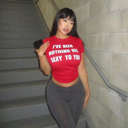 Kvinnors Skördetopp Figurnära Bomull med Uttalande Tryck-4