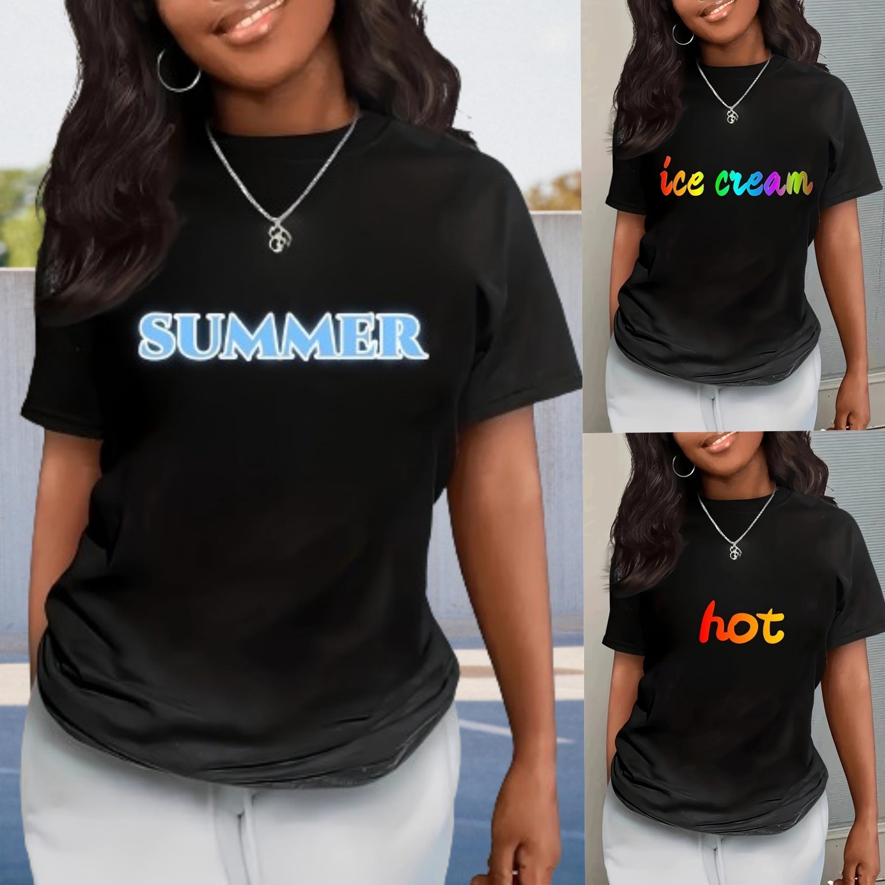 Kvinnors T-shirt Rund Nacke Polyester Normal Passform-2