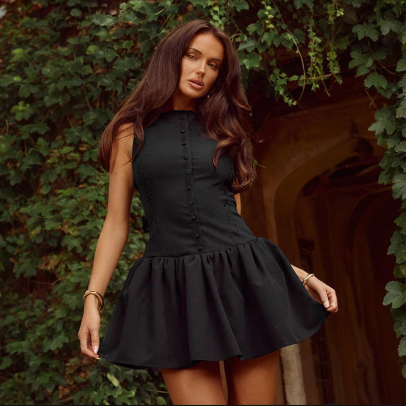 Variant image for Sommarklänning Dam Ärmlös Blommor Ruffle Andningsbart Material-2