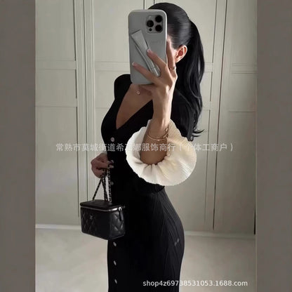 Kvinnor Maxiklänning V-ringning Rufsade Detaljer-3