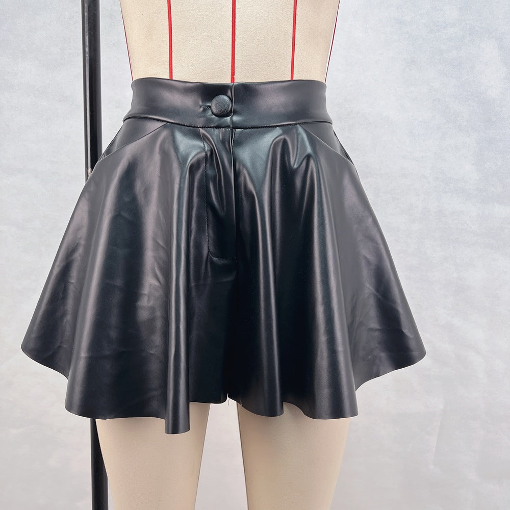Dam Shorts Hög Midja PU Rockig Stil-1